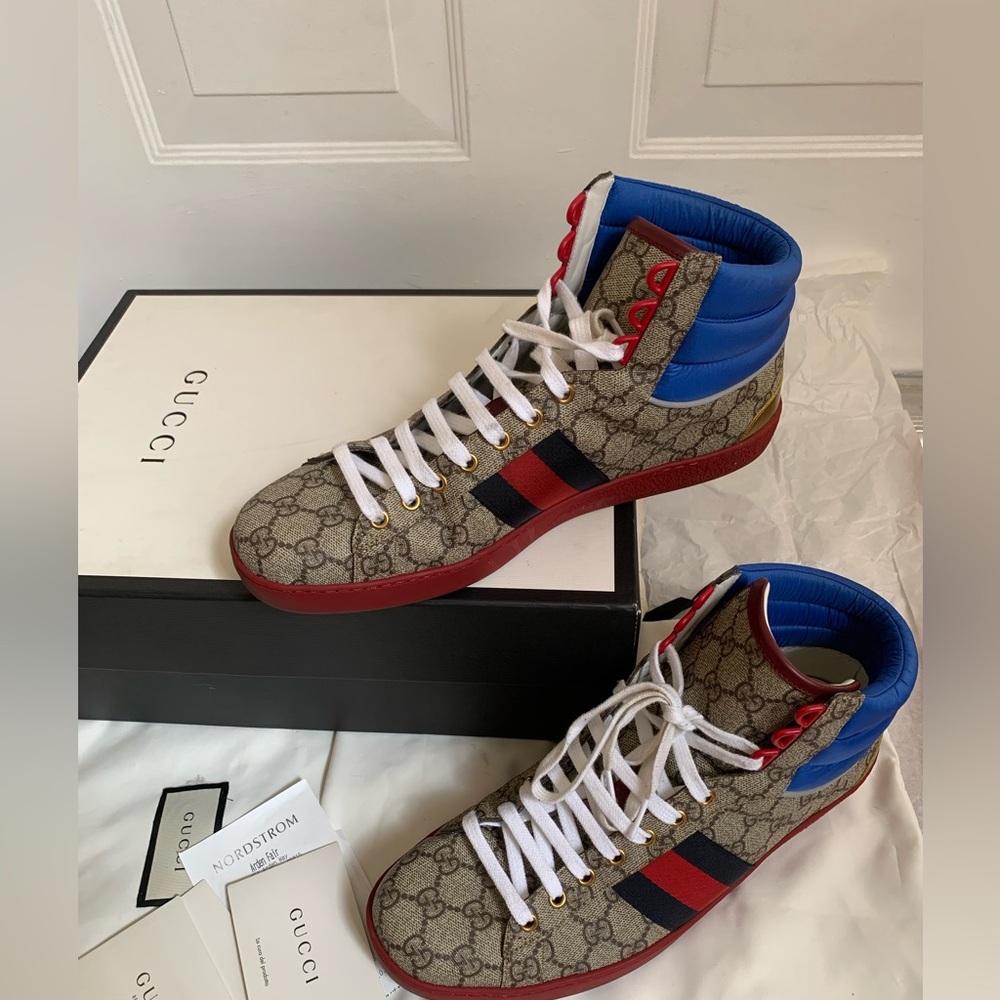 Gucci Men's High-Top Sneakers - Brown, RED, Blue - Picture 2 of 10
